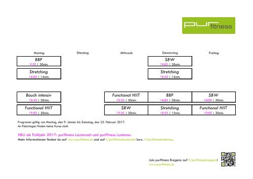 purfitness Bregenz Kursprogramm Frühjahr 2017