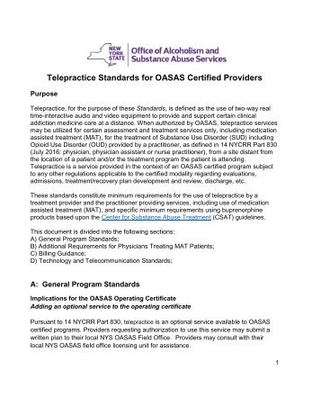 Telepractice Standards for OASAS Certified Providers