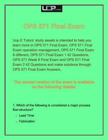 OPS 571 Final Exam, OPS 571 Final Exam Answers free : Uop E Tutors