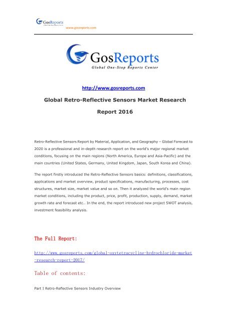 Global Retro-Reflective Sensors Market Research Report 2016