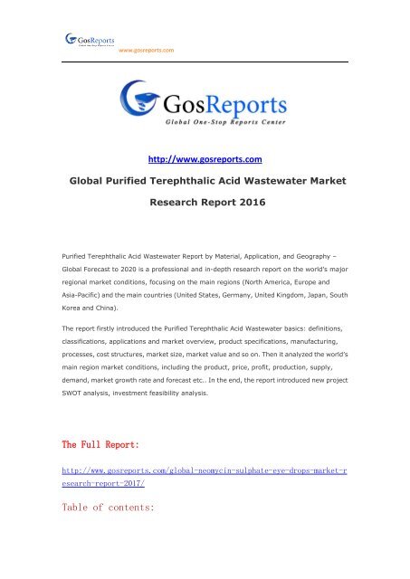 Global Purified Terephthalic Acid Wastewater Market Research Report 2016