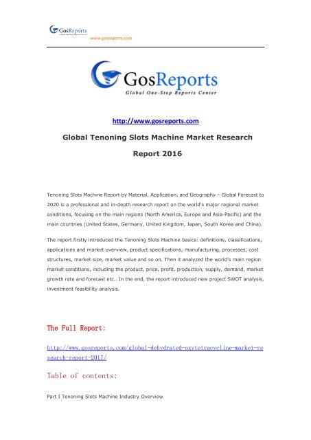 Global Tenoning Slots Machine Market Research Report 2016