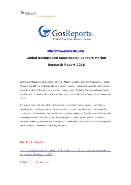 Global Background Suppression Sensors Market Research Report 2016