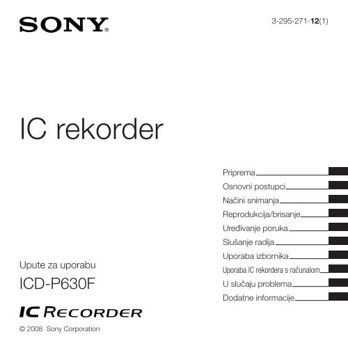 Sony ICD-P630F - ICD-P630F Istruzioni per l'uso Croato