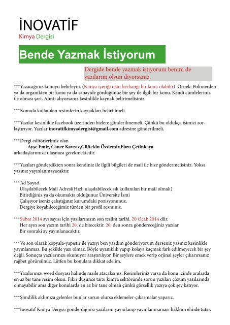 İnovatif Kimya Dergisi Sayı 6