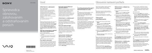 Sony SVE1713Y1E - SVE1713Y1E Guida alla risoluzione dei problemi Slovacco