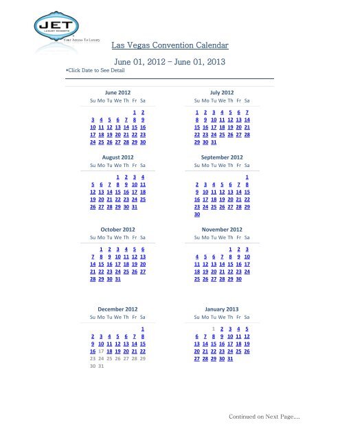 Las Vegas Convention Calendar June 01 2012 Jet Luxury Resorts
