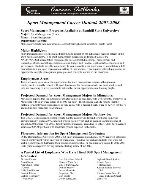 Sport Management Career Outlook 2007-2008 - Bemidji State ...