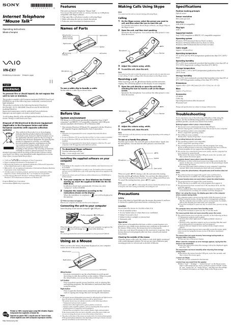 Sony VN-CX1 - VN-CX1 Istruzioni per l'uso Inglese
