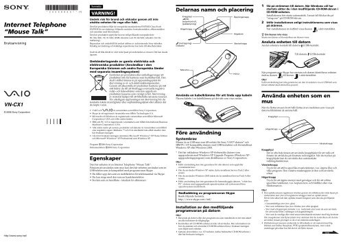 Sony VN-CX1 - VN-CX1 Istruzioni per l'uso Svedese