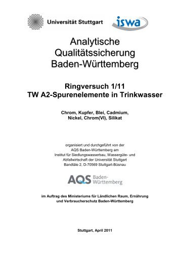 RV 1/11 - Auswertung: Trinkwasser A2 - Spurenelemente