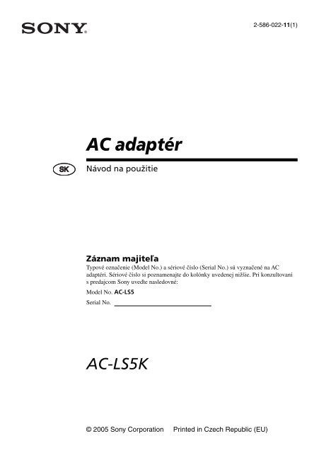 Sony AC-LS5K - AC-LS5K Istruzioni per l'uso Slovacco