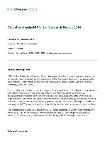 Global Acetamiprid Market Research Report 2016