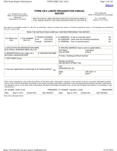 Return FORM LM 2 LABOR ORGANIZATION ANNUAL REPORT