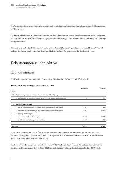 Geschäftsbericht 2010 - neue leben Versicherungen