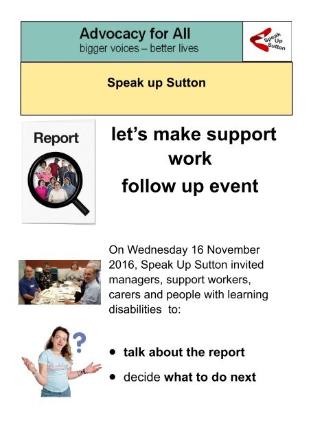 Advocacy for All - Support follow up event Nov 16 report