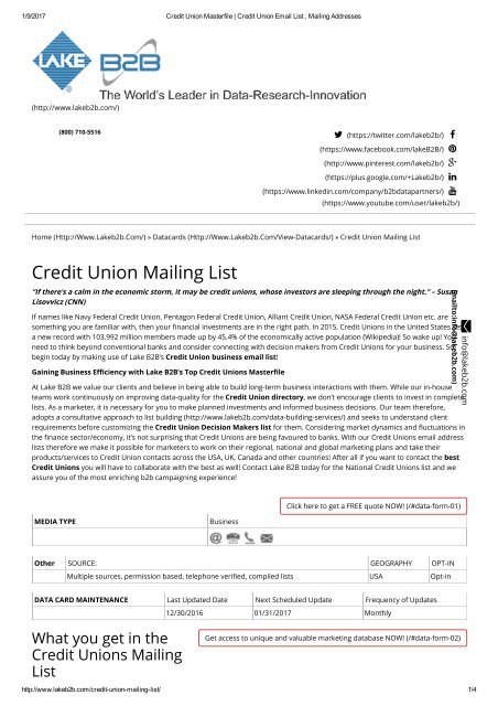 Credit Unions mailing list