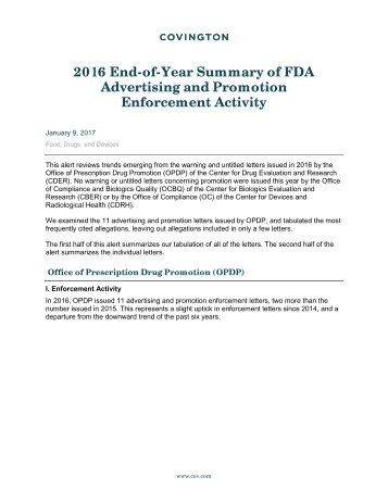 2016 End-of-Year Summary of FDA Advertising and Promotion Enforcement Activity