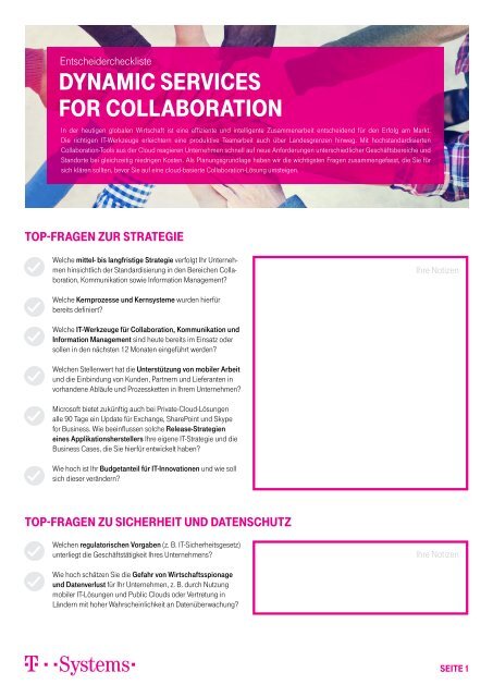 Auszug aus der Entscheider Checkliste zu Collaboration Lösungen