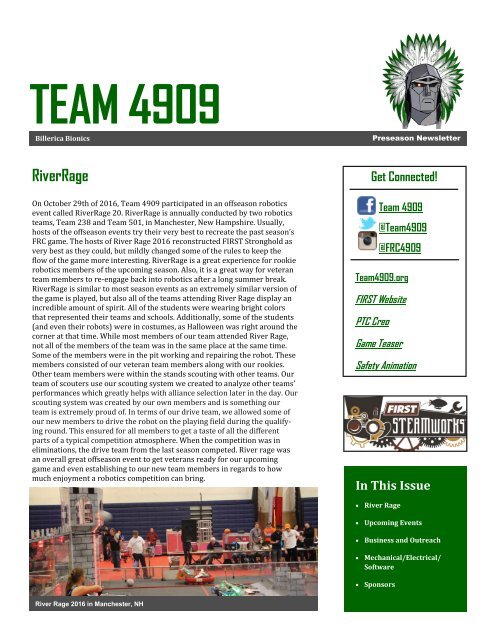 Team 4909 Preseason Newsletter 2017 