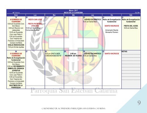 CALENDARIO DE ACTIVIDADES