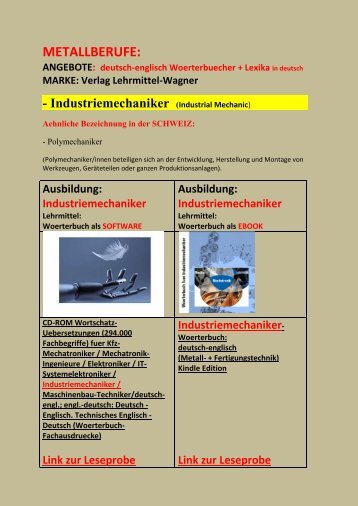 Neuerscheinungen-Metallberufe: Woerterbuecher-Leseproben in deutsch-englisch + deutsches Lexikon