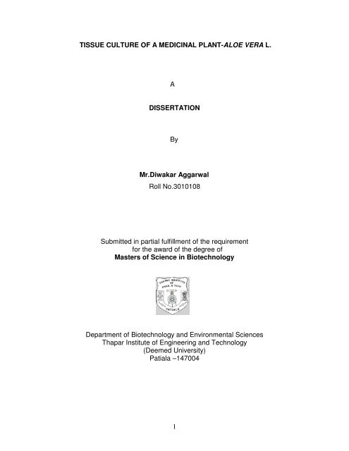 Phd thesis on plant tissue culture