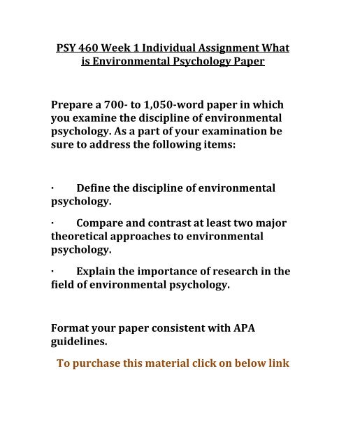 UOP PSY 460 Week 1 Individual Assignment What is Environmental ...