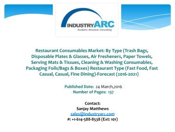  Restaurant Consumables Market Happy With Recent Innovations in Food Service Supplies