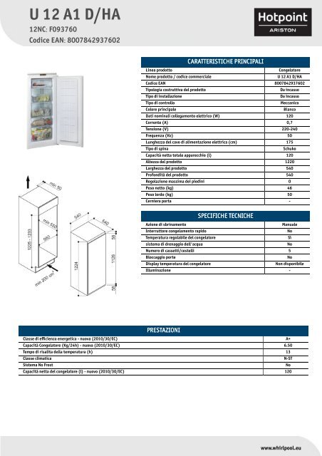 KitchenAid U 12 A1 D/HA - Freezer - U 12 A1 D/HA - Freezer IT (F093760) Informations produit