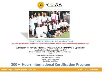 Yoga Teacher Training - Sydney  (Part Time) - YogaSchoolofIndia.com.au