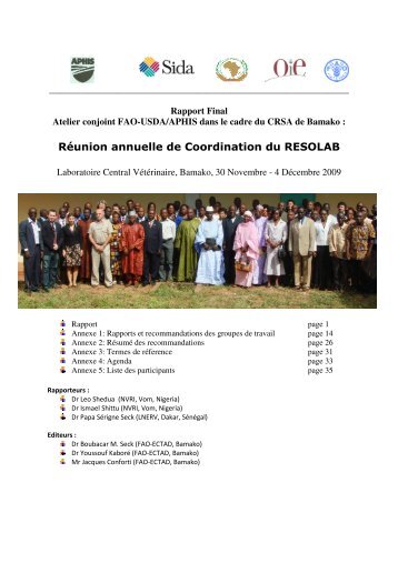 Réunion annuelle de Coordination du RESOLAB - fao ectad bamako