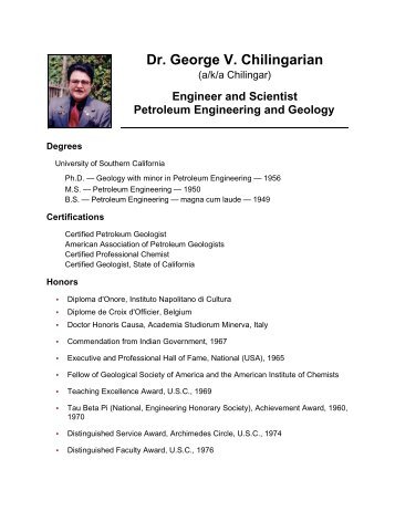 Dr. George V. Chilingarian - Civil and Environmental Engineering ...