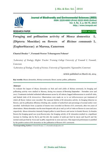 Foraging and pollination activity of Musca domestica L. (Diptera: Muscidae) on flowers of Ricinus communis L. (Euphorbiaceae) at Maroua, Cameroon