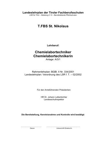 T.FBS St. Nikolaus Chemielabortechniker Chemielabortechnikerin