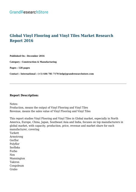 Global Vinyl Flooring And Vinyl Tiles Market By Countries North