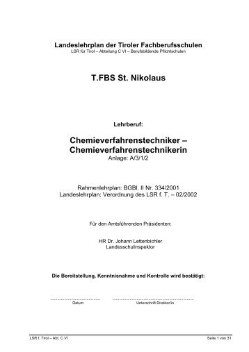 Chemieverfahrenstechnikerin - Tiroler Fachberufsschulen