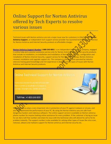 Online Support for Norton Antivirus offered by Tech Experts to resolve various issues