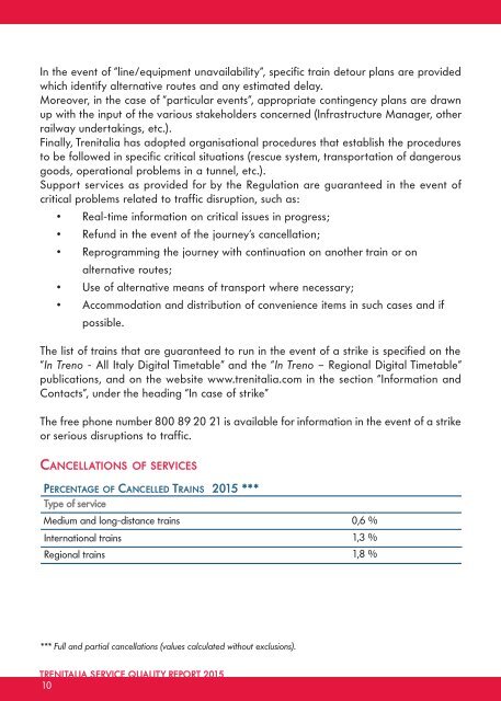 Trenitalia service quality report 2015