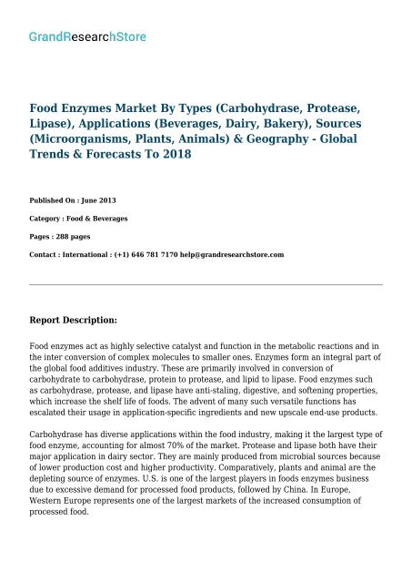 Food Enzymes Market - Global Forecasts to 2021