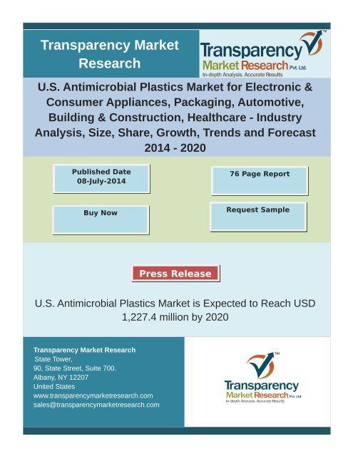 U.S.Antimicrobial Plastics Market is Expected to Reach USD 1,227.4 million by 2020