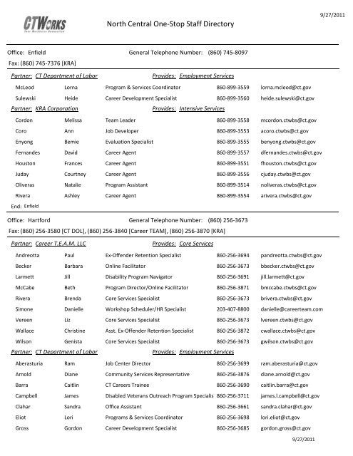 North Central One-Stop Staff Directory - Capital Workforce Partners