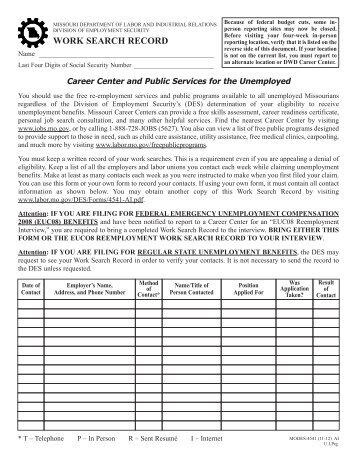 Work Search Record - Missouri Department of Labor & Industrial ...