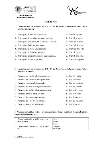 M A MS Unitat 8 Els pronoms personals