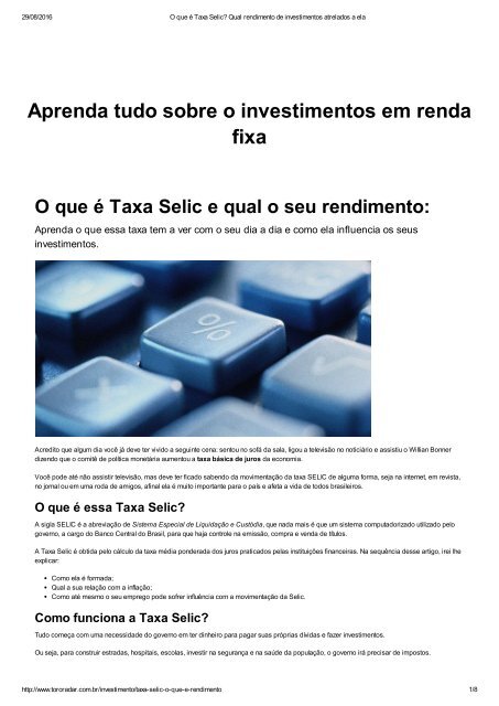 DEFINICAO E APLICACAO TAXA SELIC