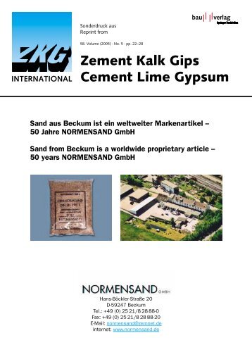 Zement Kalk Gips Cement Lime Gypsum - NORMENSAND GmbH