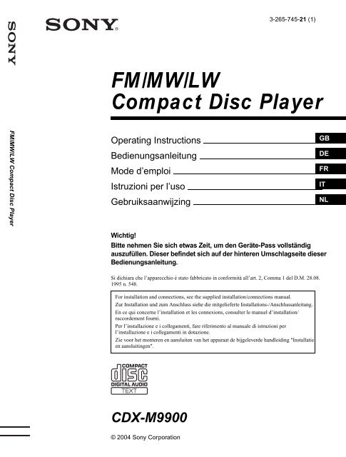 Sony CDX-M9900 - CDX-M9900 Istruzioni per l'uso Tedesco