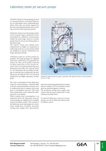 Laboratory steam jet vacuum pumps - GEA Wiegand GmbH