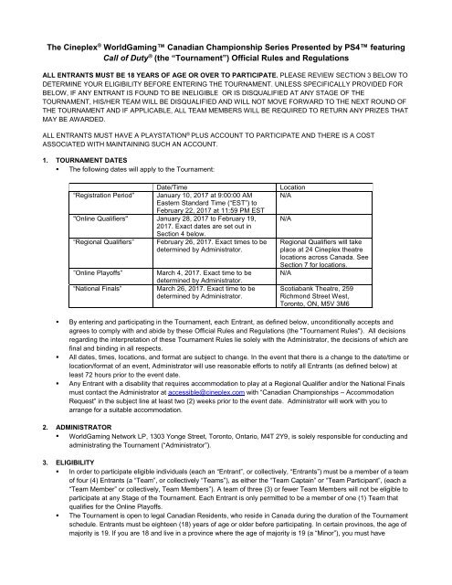 Call of Duty (the “Tournament”) Official Rules and Regulations