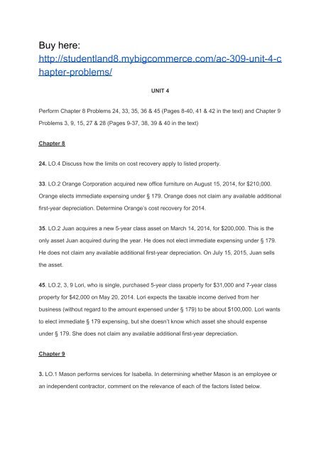 AC 309 Unit 4 Chapter Problems